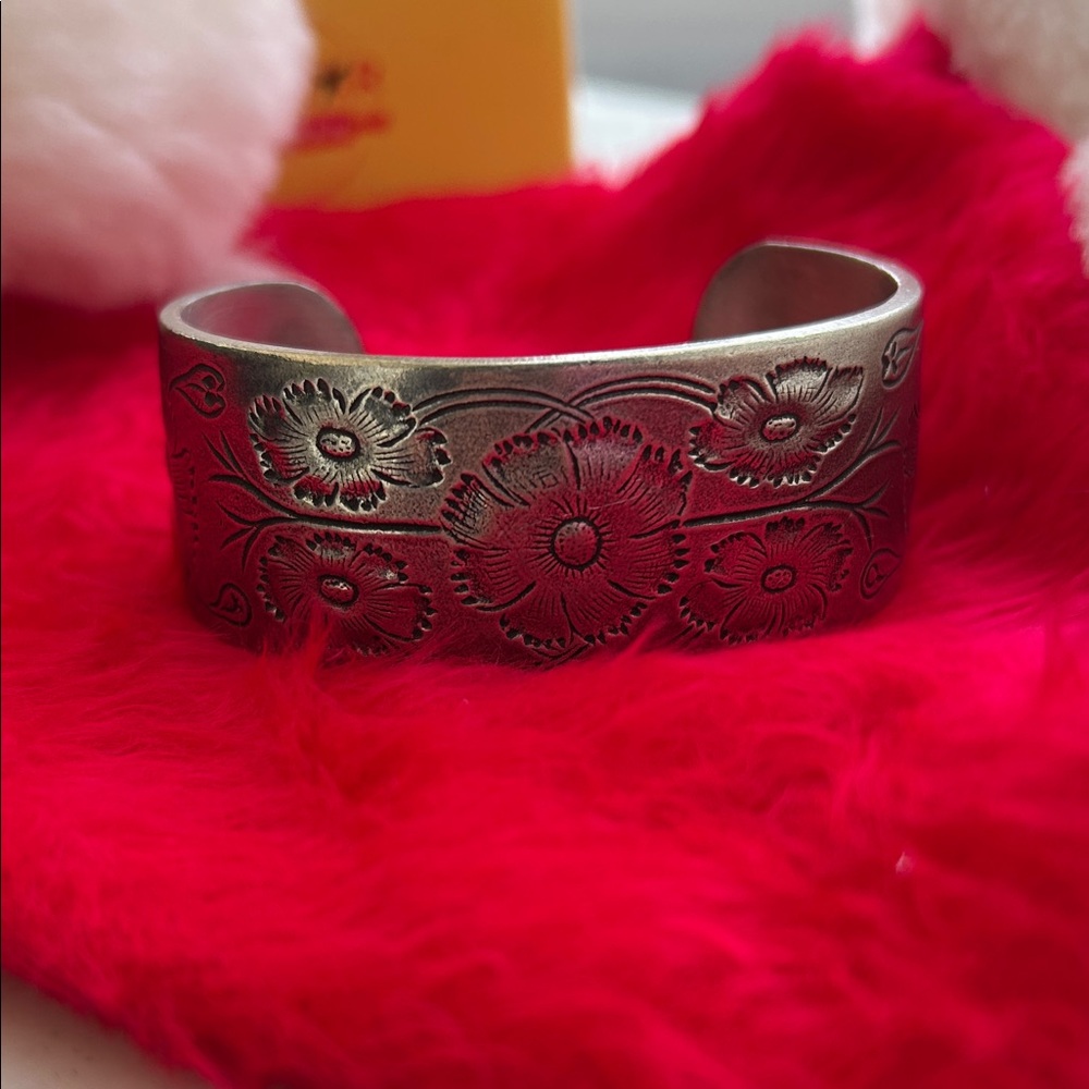 Floral Silver Cuff Bracelet